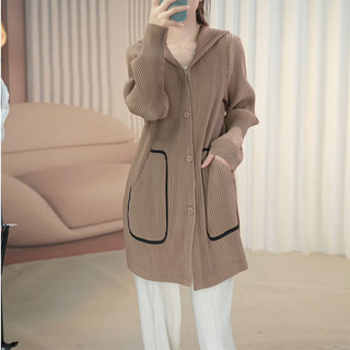 Miyake Áo Khoác Tay Dài Có Mũ Trùm Đầu, Màu Trơn Xếp Ly