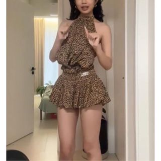 Váy dây mảnh in họa tiết da báo kiểu Mỹ cổ điển dành cho nữ