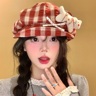 Mũ Beret hoa vải mèo dễ thương nữ - Mũ bát giác lộn mép, dành cho đầu lớn, làm khuôn mặt nhỏ, mũ báo chí họa sĩ dễ phối hợp
