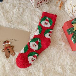 『Brelira』Bộ 7 đôi tất Giáng Sinh chất liệu nhung dày dặn ấm áp họa tiết ông già Noel dễ thương cho nữ mùa đông