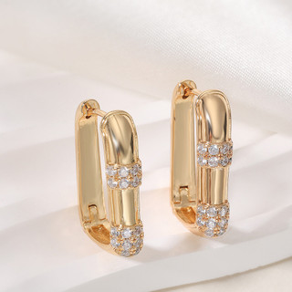 Bông tai nữ phong cách quốc tế, mạ đồng vàng 18K với đá zircon hình học độc đáo