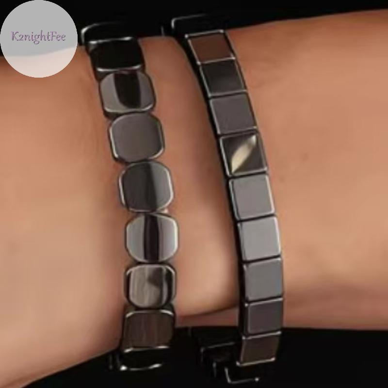 Vòng tay nam đá hematite đen hạt vuông co giãn hỗ trợ tinh thần và tăng cường sự tự tin.
