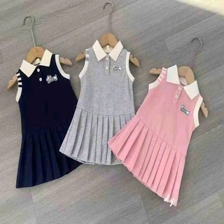 Váy xếp ly cổ bẻ mùa hè cho bé gái từ 9-33kg in hình cún nhí