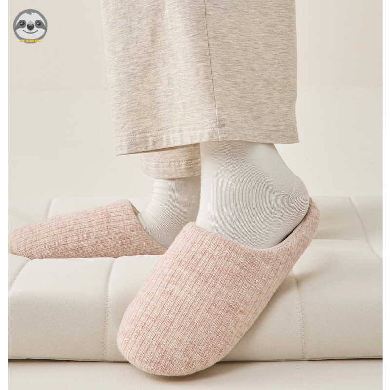 Phong cách Nhật Bản Muji Đôi sọc đen Dép cotton chống trượt / Dép ấm tại nhà / Dép đi chơi giữ ấm
