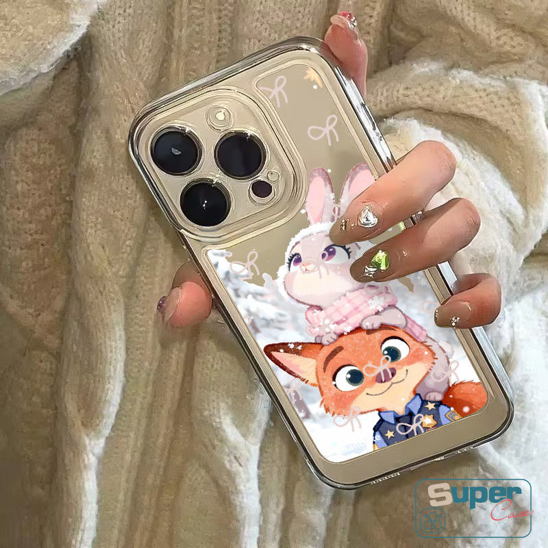 Ốp Lưng Tương Thích Cho IPhone 15 11 16 17 13 14 12 Pro Max 16 13 17 12 14 15 Pro 7Plus 8 16 17 15 7 14 Plus XR X XS Max Air SE 2020 Cặp Đôi Mùa Đông Thỏ Cáo Dễ Thương Vỏ tuyết Zootopia