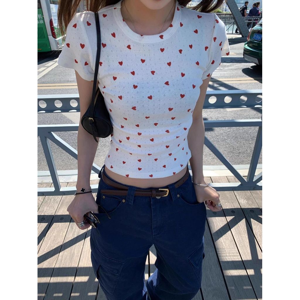 Milyfashion Cổ Tròn In Hình Tình Yêu Tay Ngắn T Mùa Hè Phong Cách Mới Chính Hãng Vai Slim-fit Ôm Hơn Nhìn Phù Hợp Với Hàng Đầu Hợp Thời Trang Cho Bé tee BRIY