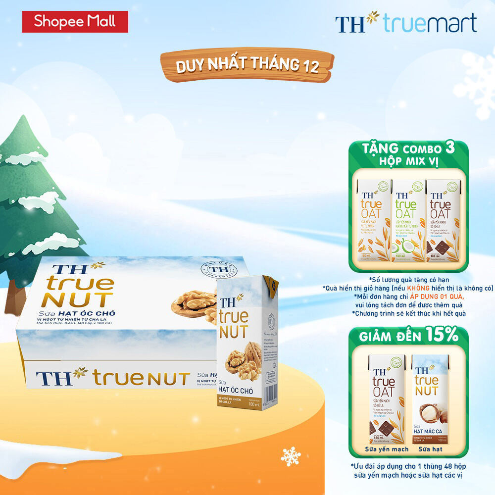 Thùng Sữa Hạt TH true NUT milk Óc Chó 180ml (48 Hộp)