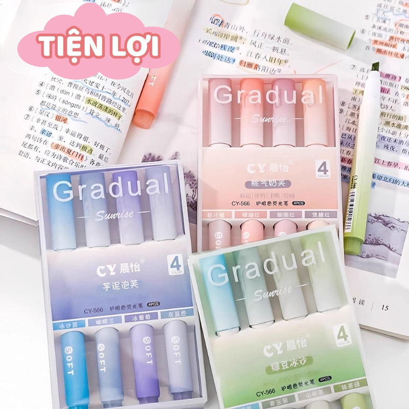 Bút Highlight Pastel Gradual Chống Lem – Bút Đánh Dấu Cho Học Sinh Học Tập, Màu Mịn Phù Hợp Ghi Chú