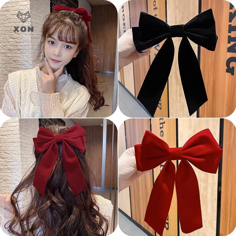 [XON] Nhung Thanh Lịch Nơ Ruy Băng Nơ Đuôi Ngựa Barrette Kẹp Tóc Nữ Bé Gái Tiệc Cưới Phụ Kiện Tóc [Mina]