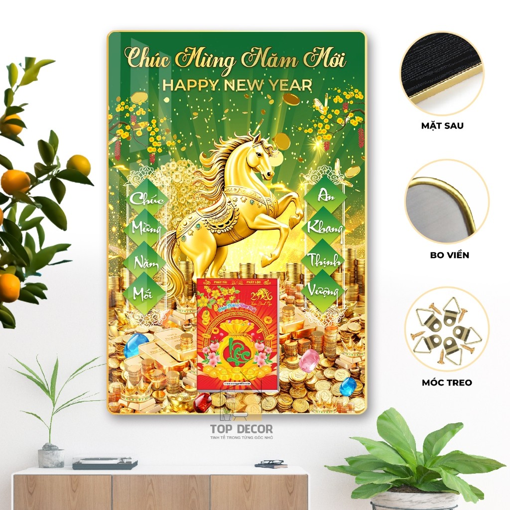 [Mẫu Mới] Lịch tết 2026 - Đốc Lịch Tráng Gương 2026 Decor phòng, quà tặng, quà biếu - Top Decor
