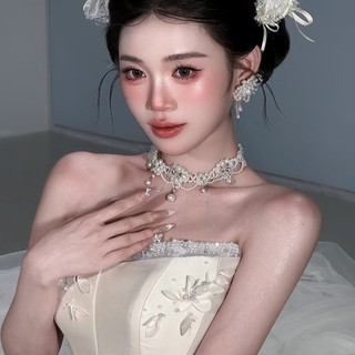 Vòng cổ ngọc trai retro cao cấp handmade, đính hạt - phụ kiện cưới sang trọng
