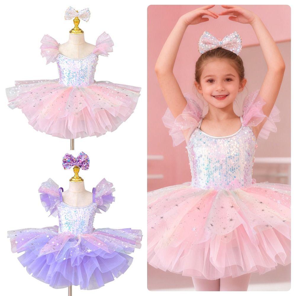 Đầm múa ba lê trẻ em FEDAOG, Đầm dự tiệc Sequin Ballet Tutu, Quần áo biểu diễn hiện đại phồng thời trang trẻ em