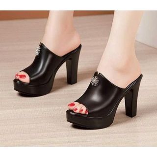 Dép Cao Gót Quai Ngang Bản To Phụ Kiện Bông Tuyết Sang Chảnh Đế Cao10CM 11NNBB