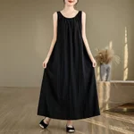 Nữ Retro Vải Lanh Cotton Xếp Ly Đầm Không Tay Mùa Hè 2025 Hàng Mới Về Rời Phù Hợp Thoải Mái Thường Ngày Maxi Dài Đầm 1127 — ảnh 3