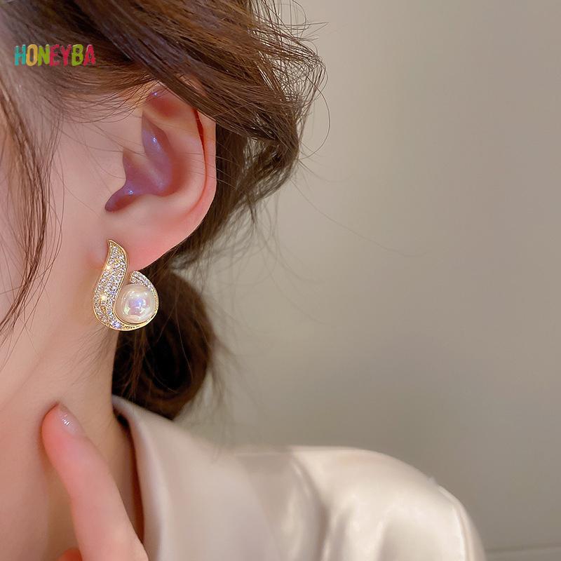 < Honeyba > 1 Đôi Bông Tai Mới Hợp Thời Trang Bông Tai Ngọc Trai Giọt Nước Bông Tai Tính Khí Thời Trang Bông Tai Nữ Hàn Quốc