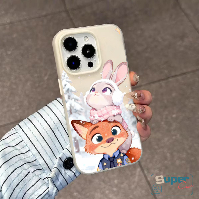 Ốp Lưng Tương Thích Cho IPhone 17 16 11 13 15 14 12 Pro Max 17 15 16 Pro 7Plus XR Air X XS Max Mùa Đông Cặp Đôi Bunny Fox Hoạt Hình Zootopia Silicone Mới 2 in1 Cover