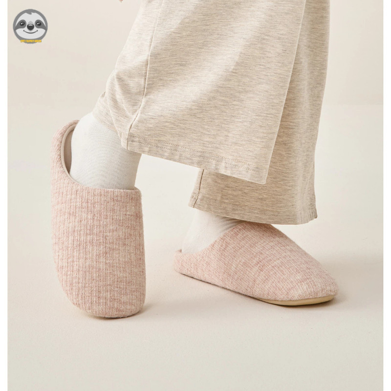 Phong cách Nhật Bản Muji Đôi sọc đen Dép cotton chống trượt / Dép ấm tại nhà / Dép đi chơi giữ ấm
