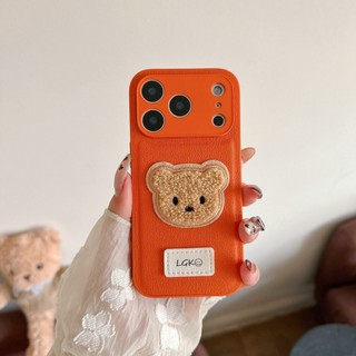 Bảo vệ toàn diện Vỏ điện thoại bằng da PU hình gấu sang trọng dễ thương cho iPhone 17Promax 12 13 14 15 16 Pro Max Vỏ điện thoại di động nữ chống sốc