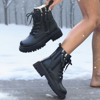 Giày bốt Martin Nữ Mũi Tròn Dây Kéo Bên 35-42