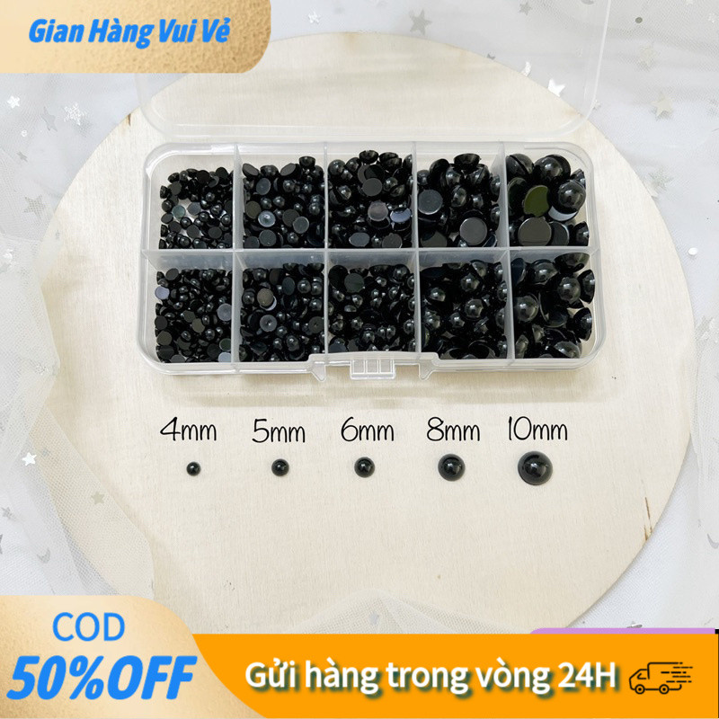 【24h】Mắt thú dán đen tròn dùng cho thú nhồi bông, búp bê vải, đồ handmade – lựa chọn 1000/760/500 cái