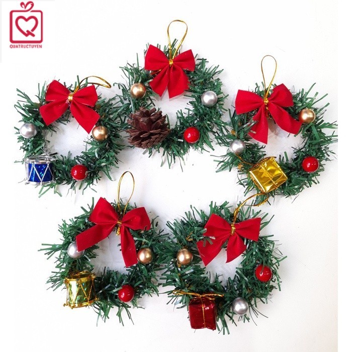 Vòng nguyệt quế Noel mini 7cm có dây treo trang trí giáng sinh