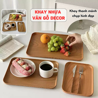 Nhựa Vuông Khay Phong Cách Nhật Bản Giả Hạt Gỗ Khay Hộ Gia Đình Trà Đĩa Dày Khay Trà - SUNND