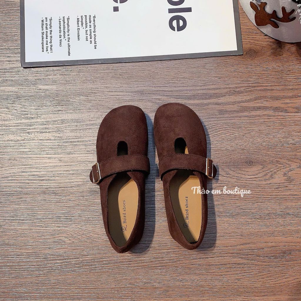 [Thảo Em - BB583] Giày bệt búp bê nữ đế thấp da lộn mềm mũi đính quai khoá sang chảnh [QCCC - Có Sẵn]