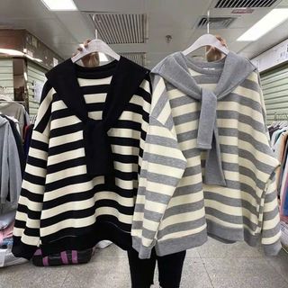 Áo thun nữ dài tay sọc ngang + khăn quàng cổ Hàn Quốc đẹp,thời trang hàn Quốc -thuba