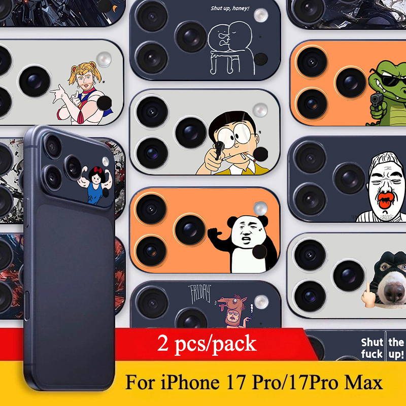 [2 Cái] Nhãn dán giấy máy ảnh mềm mỏng in biểu tượng cảm xúc ngộ nghĩnh cho iPhone 17 Pro / 17 Pro Max Trang trí phim máy ảnh Phim bảo vệ camera chống mài mòn chống trầy xước