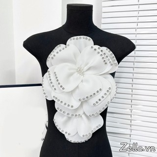 Phụ kiện thời trang miếng dán hình hoa 3D lớn giả kim cương cho quần áo