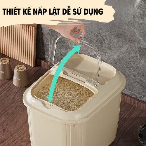 Thùng Đựng Gạo 5KG/10KG Có Nắp Trong Suốt Kèm Cốc Đong, Hộp Đựng Gạo Nhựa PP Cao Cấp Chống Ẩm Bảo Quản Gạo Ngũ Cốc
