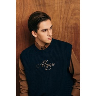 Áo Gile Len Nam Xanh Navy Thêu Logo Majou 25 Knit 0107 | Majou