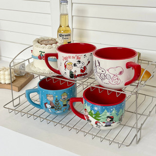 Cốc Nước Giáng Sinh Snoopy Hoạt Hình Cốc Ăn Sáng Cốc Bột Yến Mạch Cốc Dung Tích Lớn Hộ Gia Đình Gốm Sữa Cốc