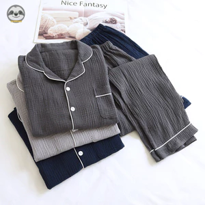 Bộ đồ ngủ bông cotton nguyên chất phong cách Nhật Bản, thời trang thu đông cho nam giới