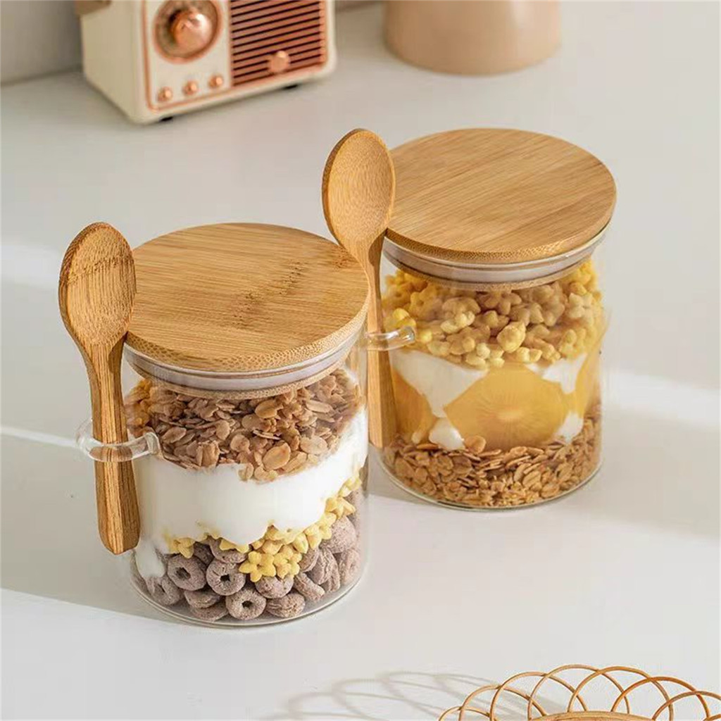 Bình trữ thủy tinh Borosilicate cao có thìa Hộp đựng thực phẩm kín khí cho trà Cà phê Kẹo Gia vị Nhà bếp Tổ chức thức ăn