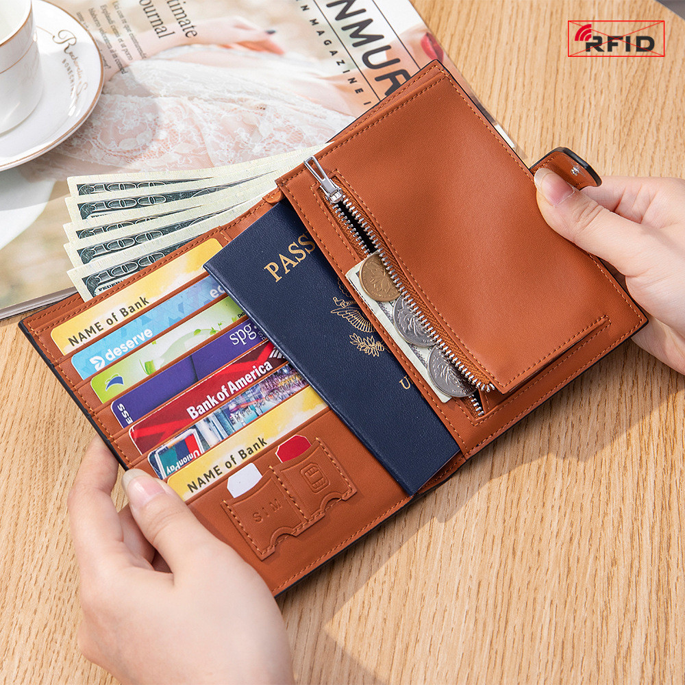 Giá đỡ hộ chiếu cổ tay bằng da thật mỏng nhẹ có chức năng bảo vệ RFID, Thích hợp để lưu trữ vé máy bay tài liệu