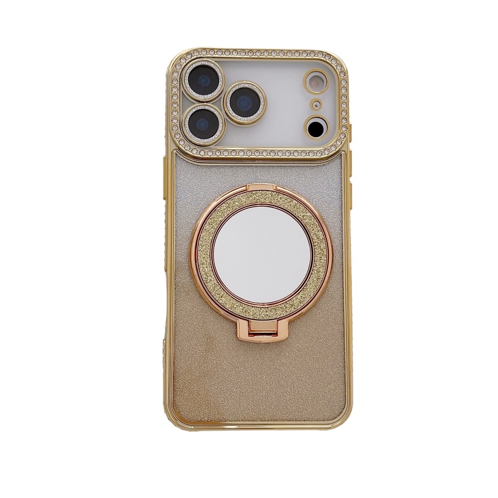 Thích Hợp Cho iPhone17PROMAX Ốp Lưng Điện Thoại Kim Cương Giả Cạnh Lấp Lánh Trang Điểm Gương Từ Tính Apple 16 Chống Sốc 15