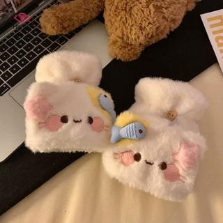 HWETR Găng tay lông mềm dày nửa ngón, cảm ứng màn hình, giữ ấm mùa đông, hoạt hình đáng yêu, phù hợp nữ sinh ngoài trời