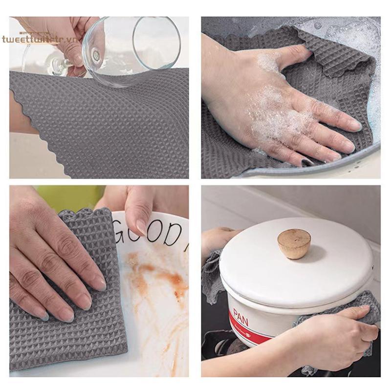 TRTR 5 Chiếc Dày Có Thể Tái Sử Dụng Microfiber Rag Thấm Hút Đĩa Vải Cho Bộ Đồ Ăn Nhà Bếp Rag Khăn Cho Nhà Bếp Vệ Sinh Gia Đình VN