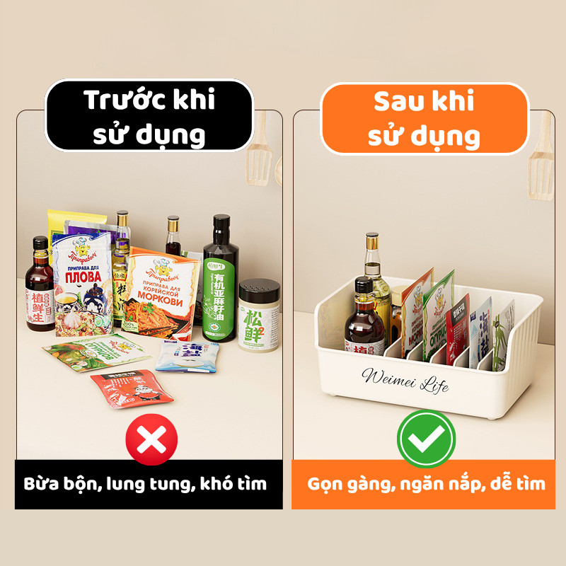 Khay Nhựa Đựng Gia Vị Nhà Bếp – Thiết Kế Chia Ngăn Thông Minh, Gọn Gàng DINO , Dễ Quan Sát Và Chống Tràn Đổ