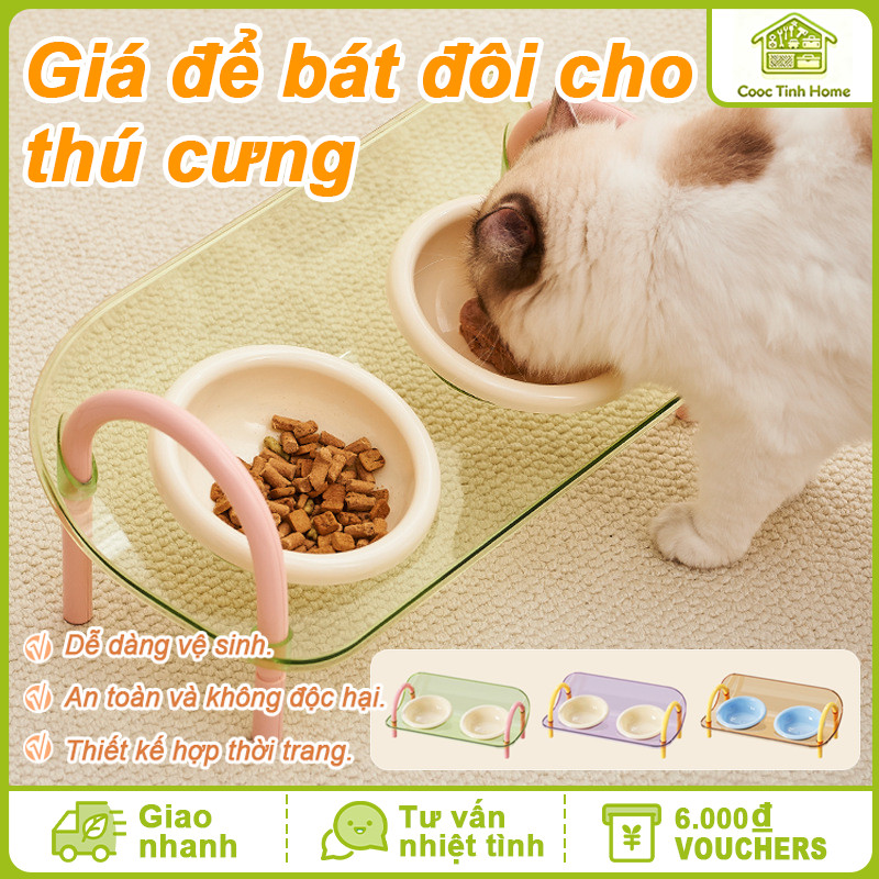 Bát Ăn Thú Cưng Chống Gù, Chống Kiến, Phong Cách INS, Có Thể Điều Chỉnh, Chống Trượt – Cho Mèo và Chó