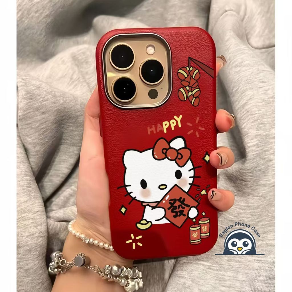 Ốp Da PU Mèo Kitty Năm Mới Dễ Thương Cho OPPO Reno 14F 14 13 12F 12 11F 11 10 8 6 Pro Plus 13F 8 8T 8Z 7 7Z 6Z 5K 5F 5Z 4 Lite 4F 5G 4G Cover Ốp điện thoại mềm chống sốc