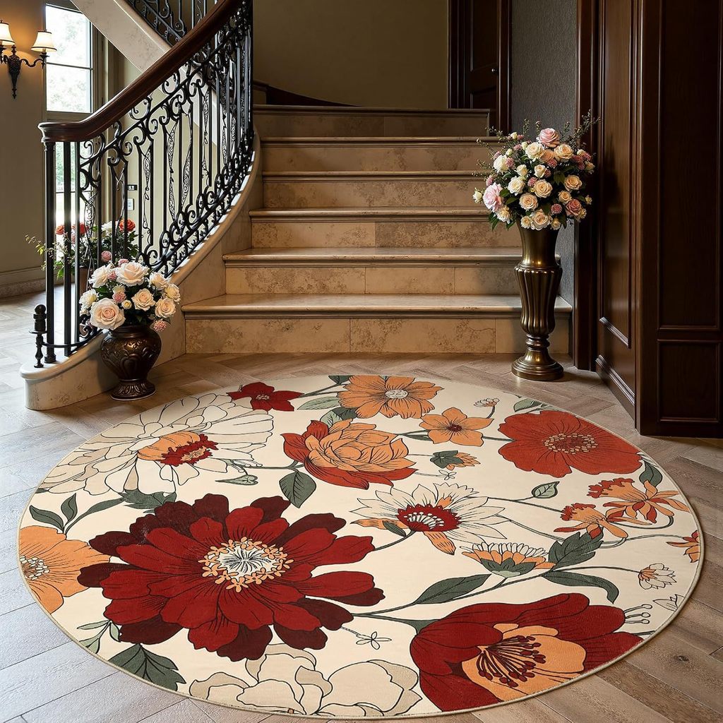 [Hàng có sẵn] Thảm tròn trải sàn phòng khách nhung nước hoa vintage – thảm trang trí sofa & bàn trà, dễ vệ sinh, nhiều kích thước