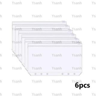 YSANH 6 Túi Chất Kết Dính 6 Lỗ, Túi Chất Kết Dính Dây Kéo PVC A6, Túi Hóa Đơn Chống Thấm Nước Trong Suốt Tiết Kiệm Thử Thách Túi Chất Kết Dính
