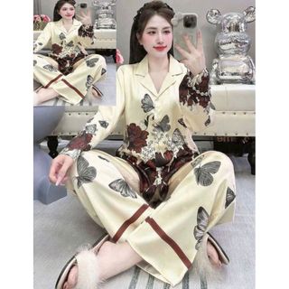 Đồ Bộ Nữ Pijama Bộ Lụa latin Tay Dài cổ sơ mi bigsize (40-80kg) lụa cao cấp DDVV