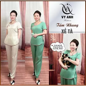 Đồ Bộ Tầm Nhung Xẻ Tà Thướt Tha, Nơ Thắt Chéo Vai. Đồ Bộ Nữ Trung Niên Cao Cấp, Thoải Mái. DB7928 Đồ Bộ Mặc Nhà
