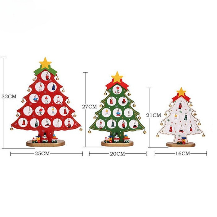 Mô Hình Cây Thông Noel Chuông Vàng Bằng Gỗ để Bàn (màu Xanh/đỏ)