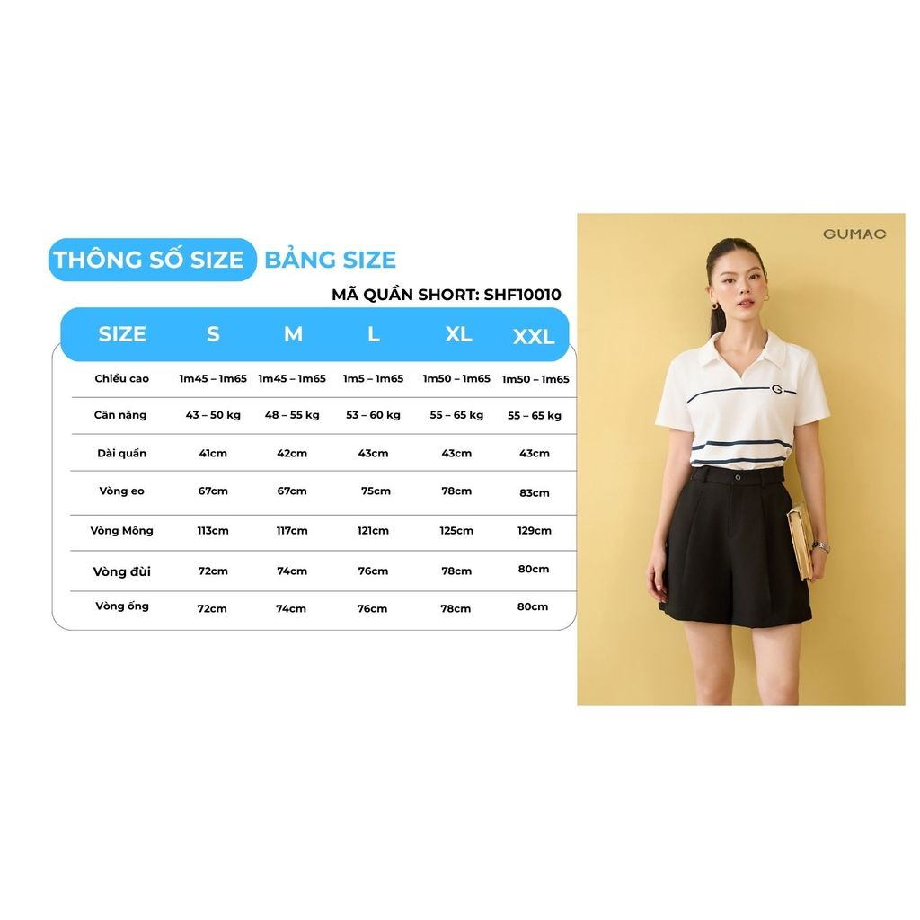 Quần Short Nữ GUMAC Kiểu Xếp Ly Lưng Rời Quai Dê Có Túi Xéo Trẻ Trung SHF10010
