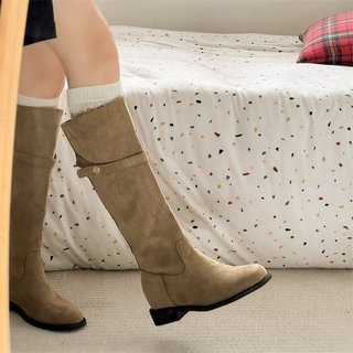 Giày Bốt Nữ Ngón Chân Tròn Thấp Gót Một Chân Thời Trang Ôm Hơn