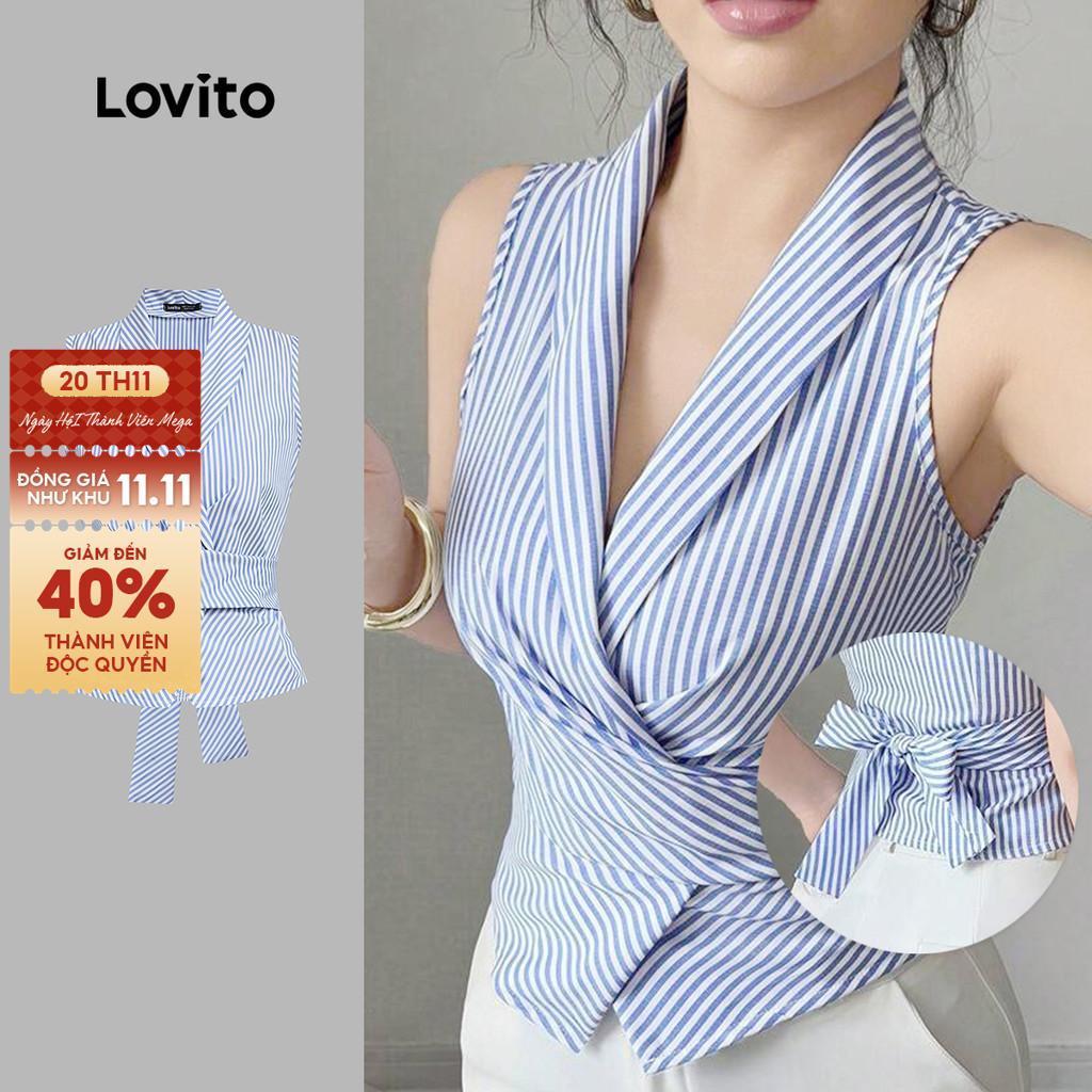 Lovito Áo ba lỗ màu xanh cổ điển sọc giả 2 trong 1 dành cho nữ L135AD532